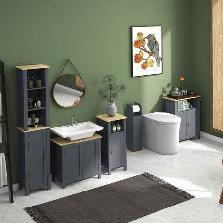 easycomfort easycomfort mobiletto bagno con barra e armadietto a 3 livelli regolabili in mdf e truciolato grigio