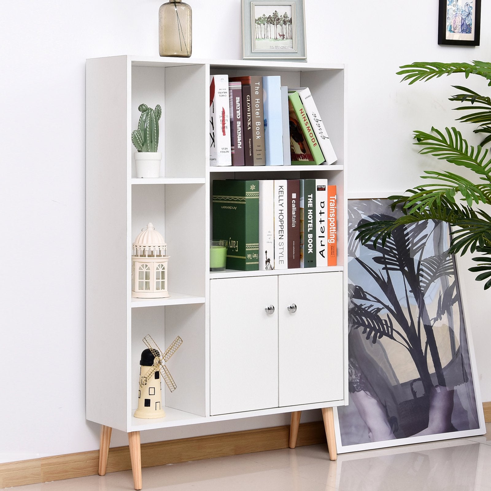 EASYCOMFORT Mobiletto Libreria con Piedini in Legno di Pino Bianco  80x23.5x123cm