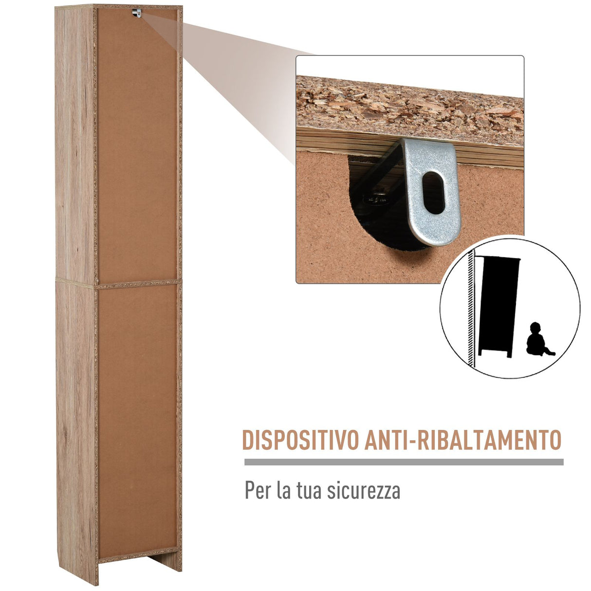 easycomfort easycomfort mobiletto salvaspazio per bagno in legno con 2 armadietti e 6 ripiani grigio e rovere 30 x 24 x 170cm ean 8054111847469