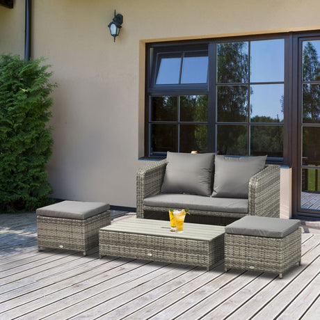 easycomfort easycomfort mobili da giardino in pe rattan salotto da esterno set 4 pezzi con divano tavolino regolabile e pouf grigio ean 8055776914770