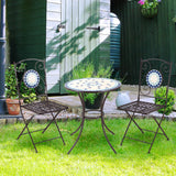 easycomfort easycomfort mobili da giardino set 3 pezzi con 2 sedie pieghevoli e 1 tavolino rotondo in metallo e ceramica