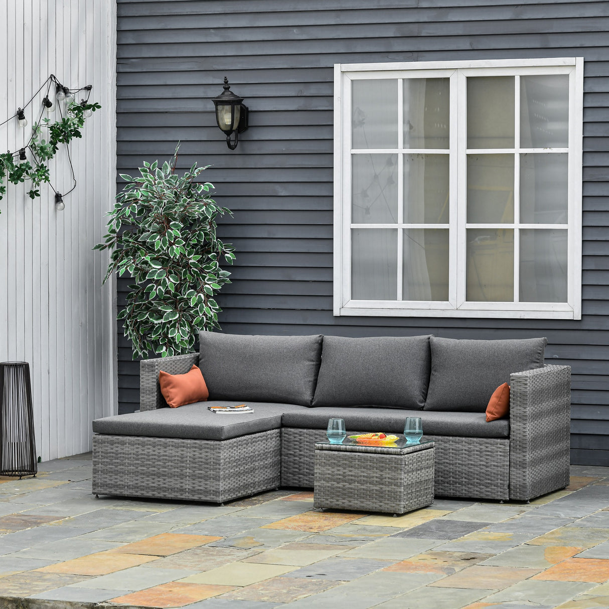 easycomfort easycomfort mobili da giardino set 3 pezzi in rattan pe con 2 divani e tavolino da caffe grigio