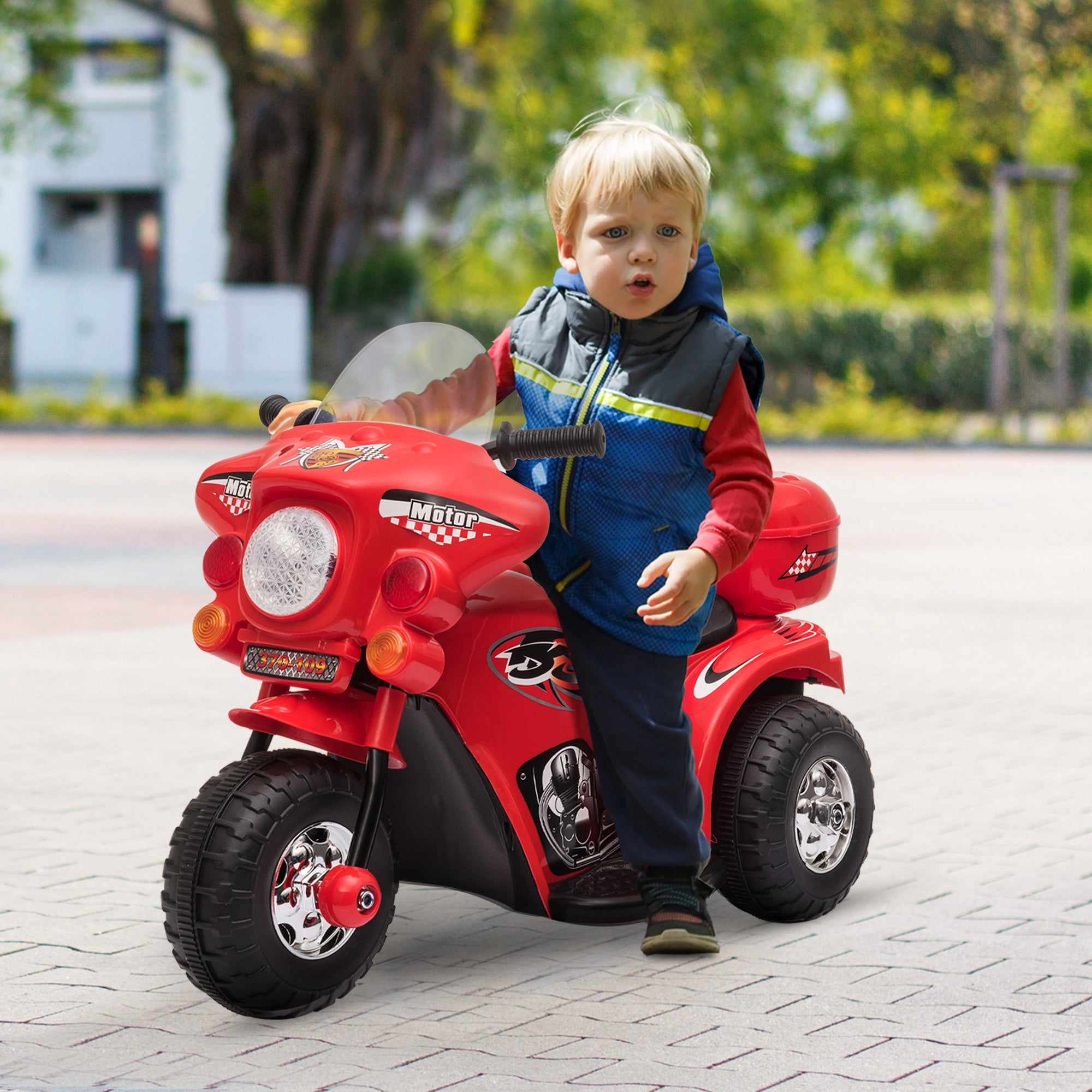 EASYCOMFORT Moto Elettrica 6V per Bambini 18-36 Mesi con 3 Grandi Ruote, Luci  e Suoni Realistici, Rosso, 80x35x52cm