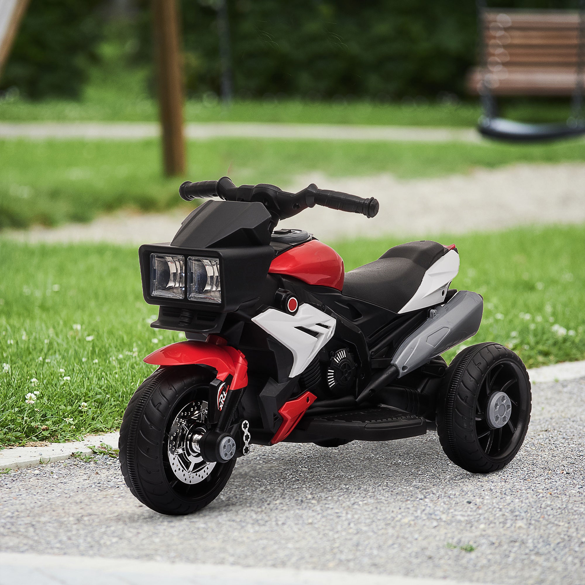 EASYCOMFORT Moto Elettrica per Bambini 3-5 Anni (max. 25kg) con 3 Ruote,  Luci e Suoni, Batteria 6V, Rosso, 86x42x52cm