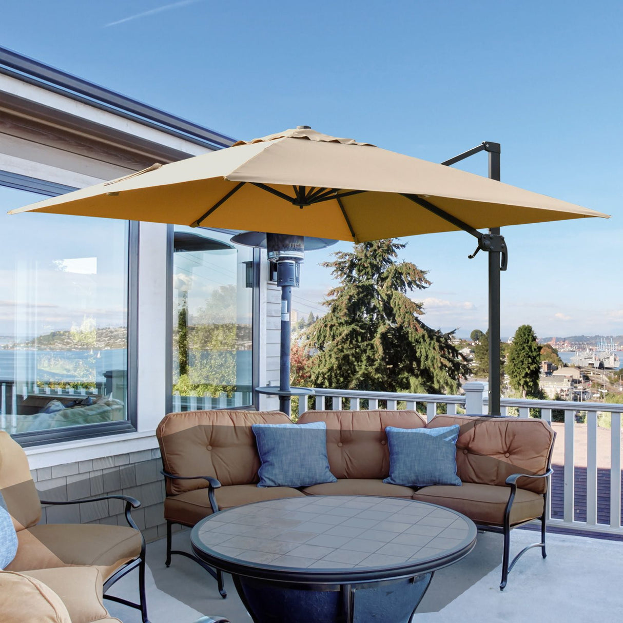 easycomfort easycomfort ombrellone da giardino a braccio 3x3m manovella e girevole a 360 khaki ean 8055776914466