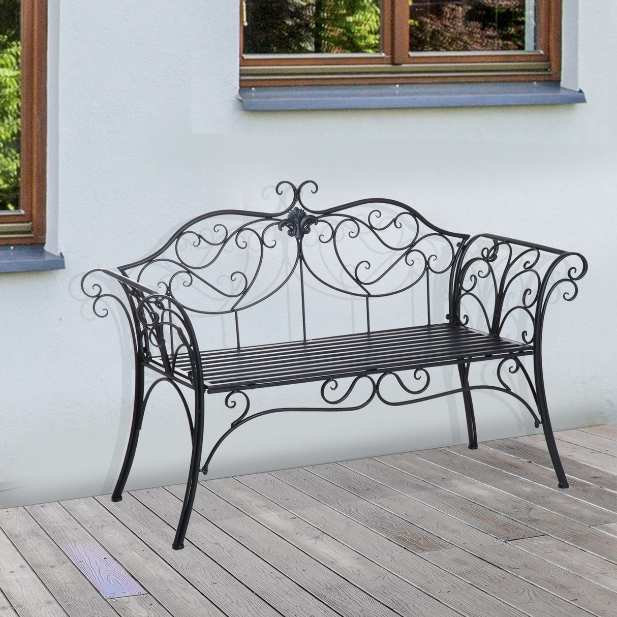 easycomfort easycomfort panchina da esterno biposto in metallo 133x51 5x90cm nero ean 8055776912769