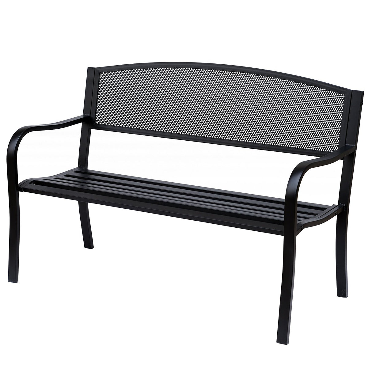 easycomfort easycomfort panchina da esterno in acciaio nero 127x60x85cm