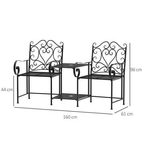 easycomfort easycomfort panchina da giardino 2 posti con tavolino e foro per ombrellone nero ean 8055776912837