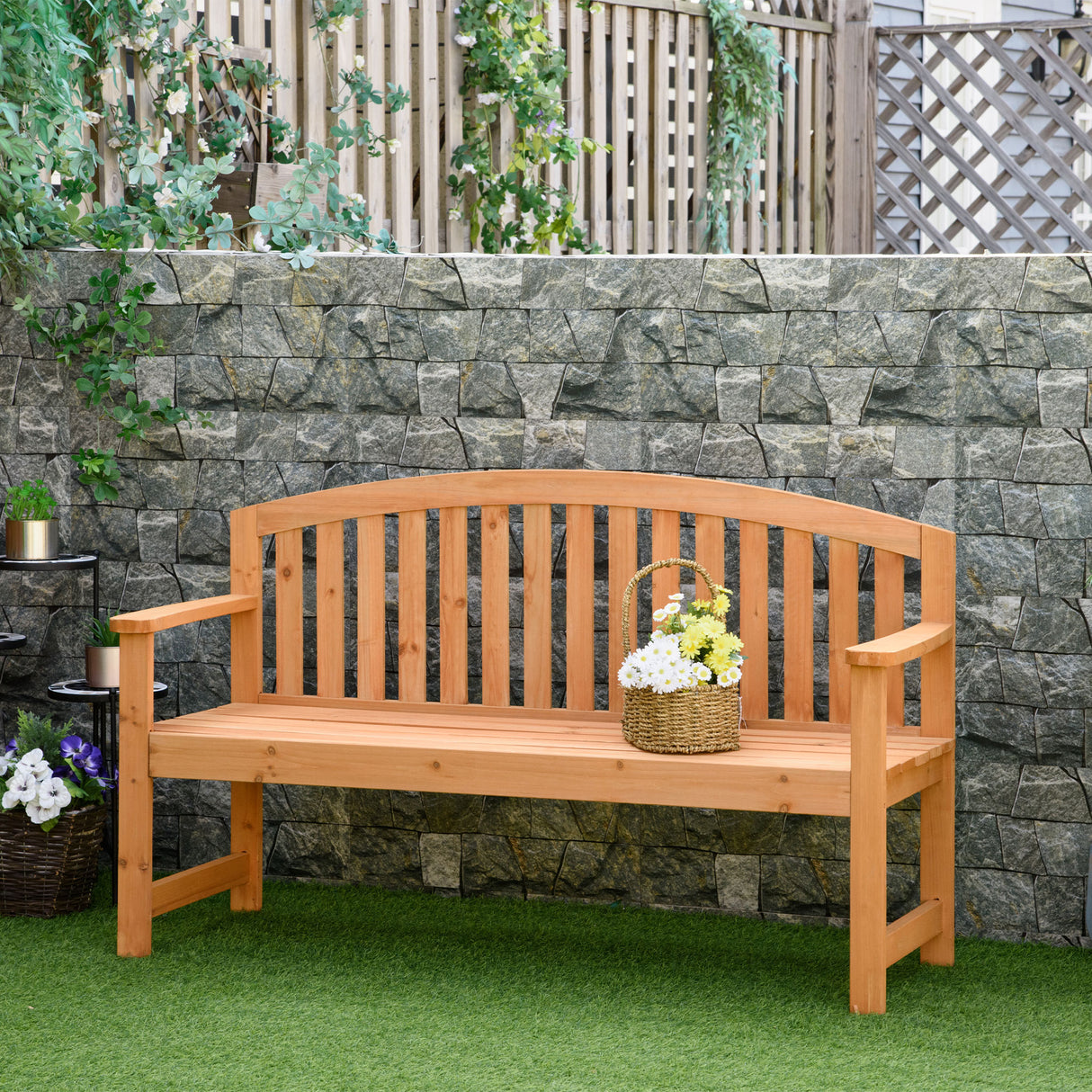 easycomfort easycomfort panchina da giardino 3 posti in legno di abete con seduta a doghe 140x50x85cm