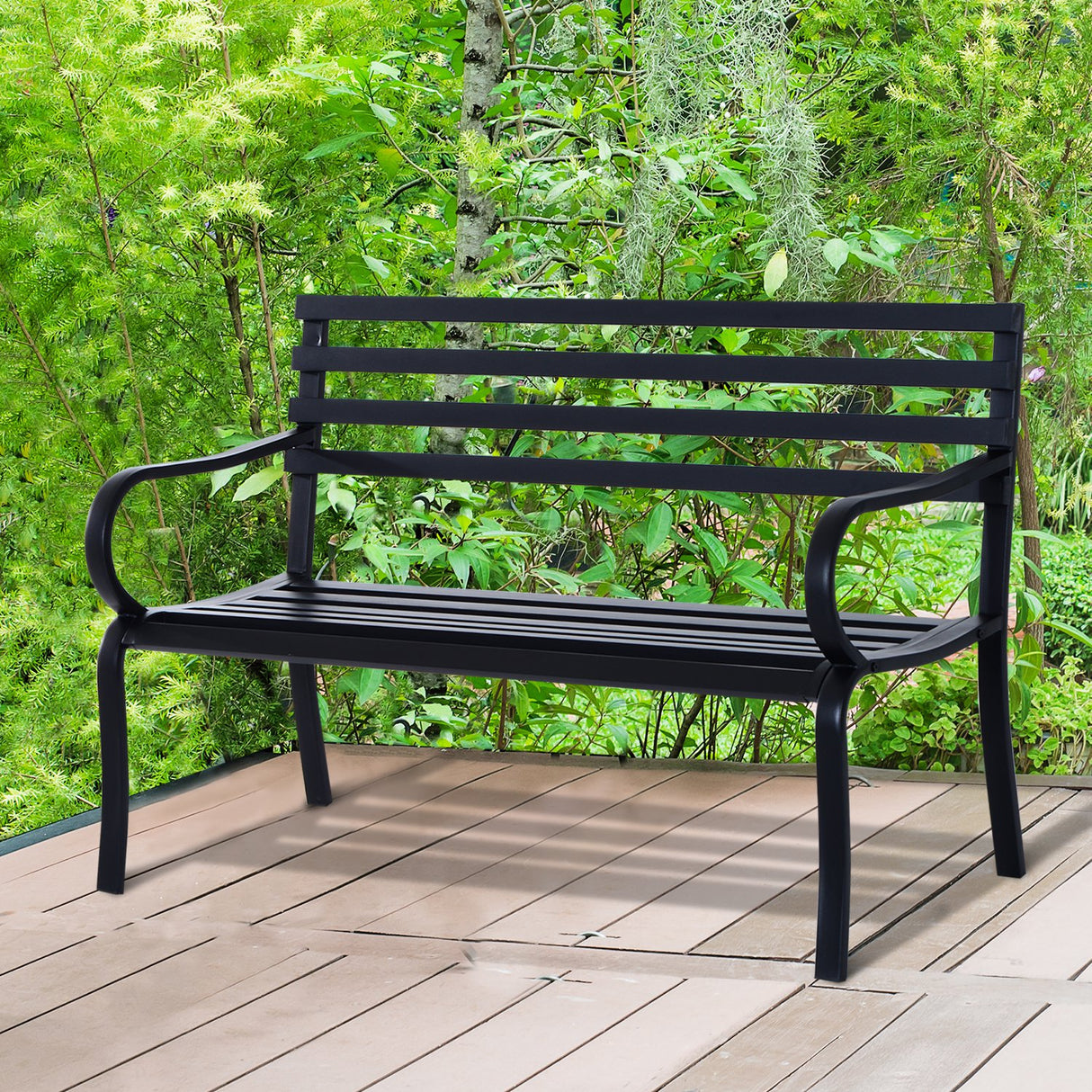 easycomfort easycomfort panchina da giardino in metallo nero 127 x 62 x 82cm