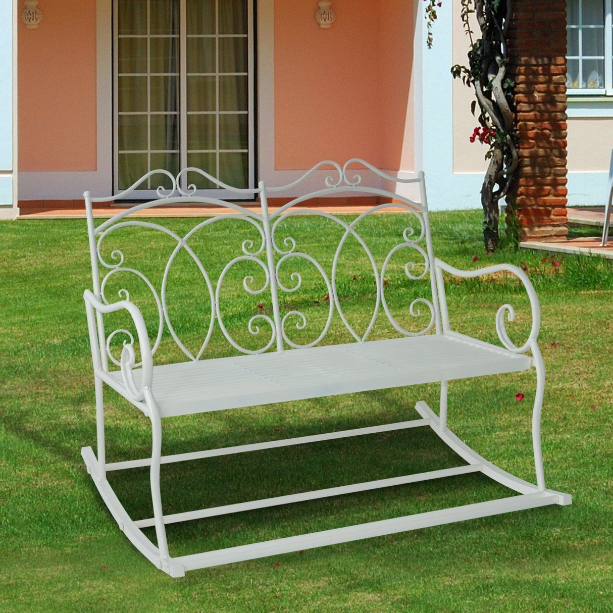easycomfort easycomfort panchina in ferro a dondolo da giardino stile shabby bianco 102x74 5x78cm ean 8054144138411