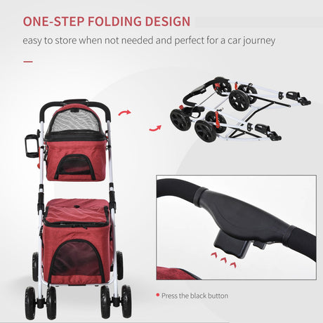 easycomfort easycomfort passeggino a 2 livelli per cani e gatti pieghevole con trasportino morbido rimovibile rosso