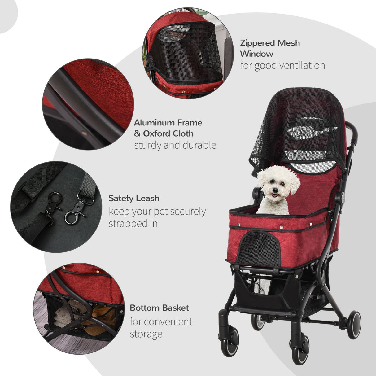 easycomfort easycomfort passeggino per animali domestici pieghevole con tettuccio regolabile in alluminio rosso e nero
