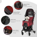 easycomfort easycomfort passeggino per animali domestici pieghevole con tettuccio regolabile in alluminio rosso e nero