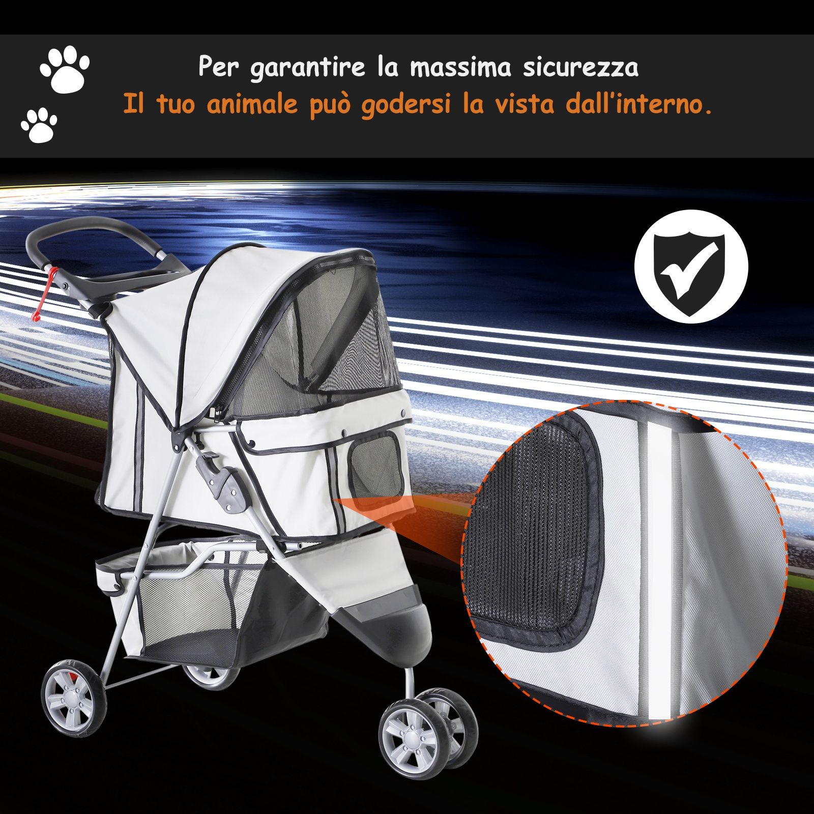 EASYCOMFORT Passeggino per Cani Carrello per Animali Domestici, Caffè, 75 x  45 x 97cm
