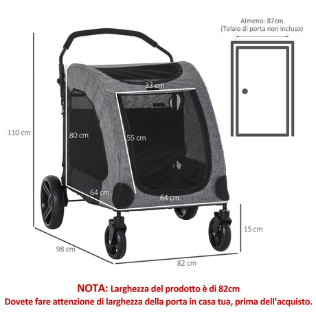 easycomfort easycomfort passeggino per cani di taglia medio grande fino a 55kg in acciaio e tessuto oxford nero e grigio