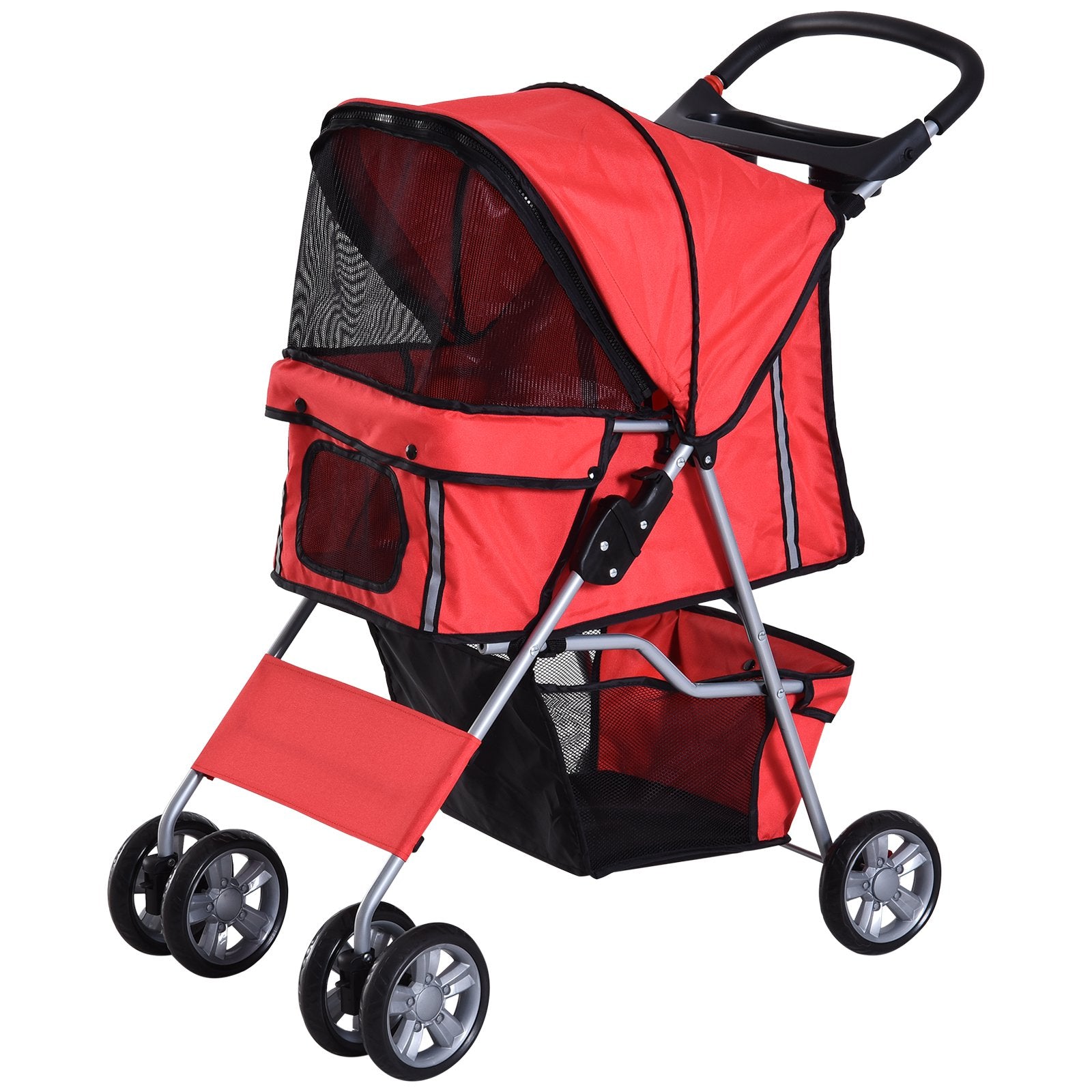 EASYCOMFORT Passeggino per Cani Pieghevole con Trasportino Rimovibile e  Tettuccio, 82x49.5x98cm, Rosso