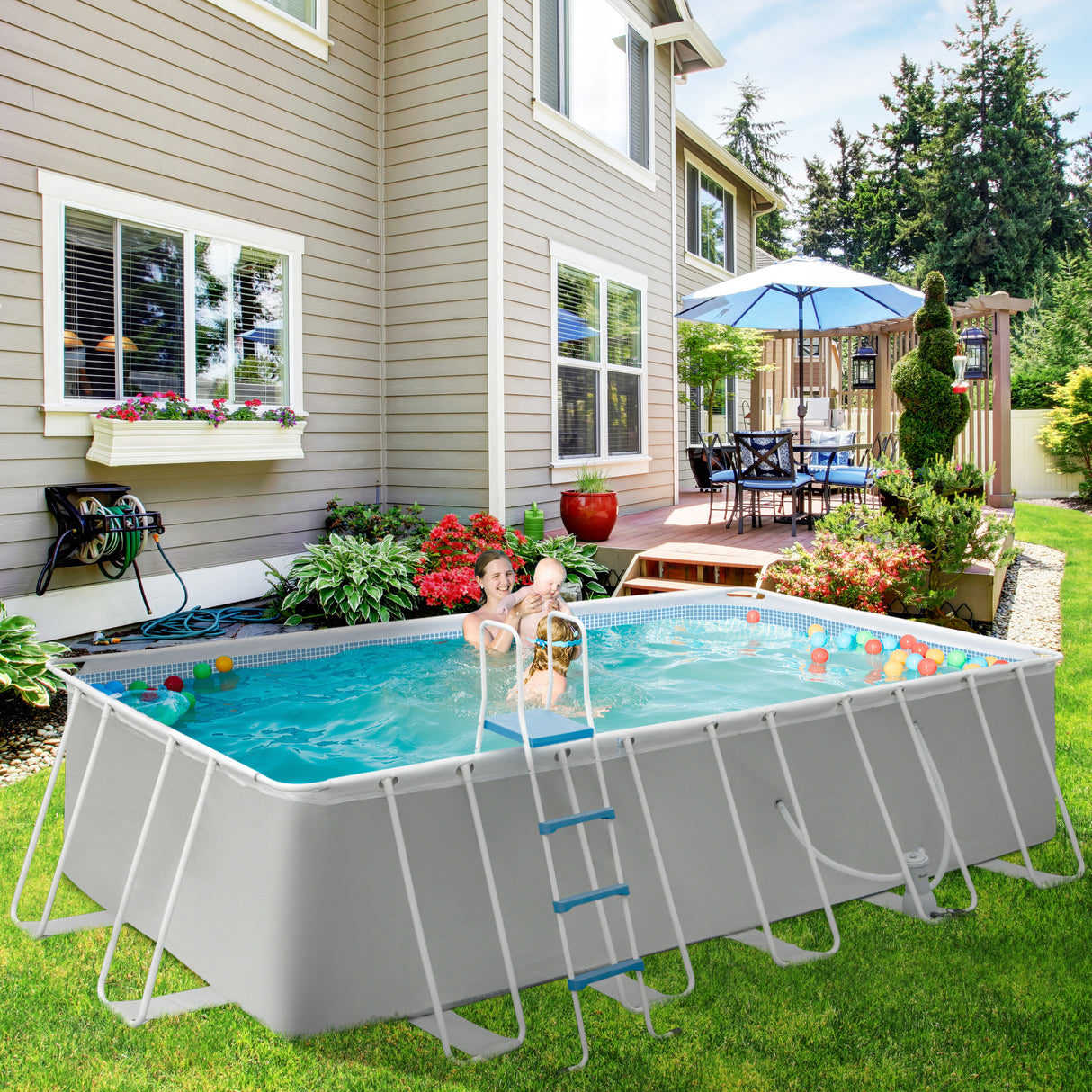 easycomfort easycomfort piscina fuori terra in acciaio e pvc rinforzato con filtro 580x310x122cm grigio chiaro
