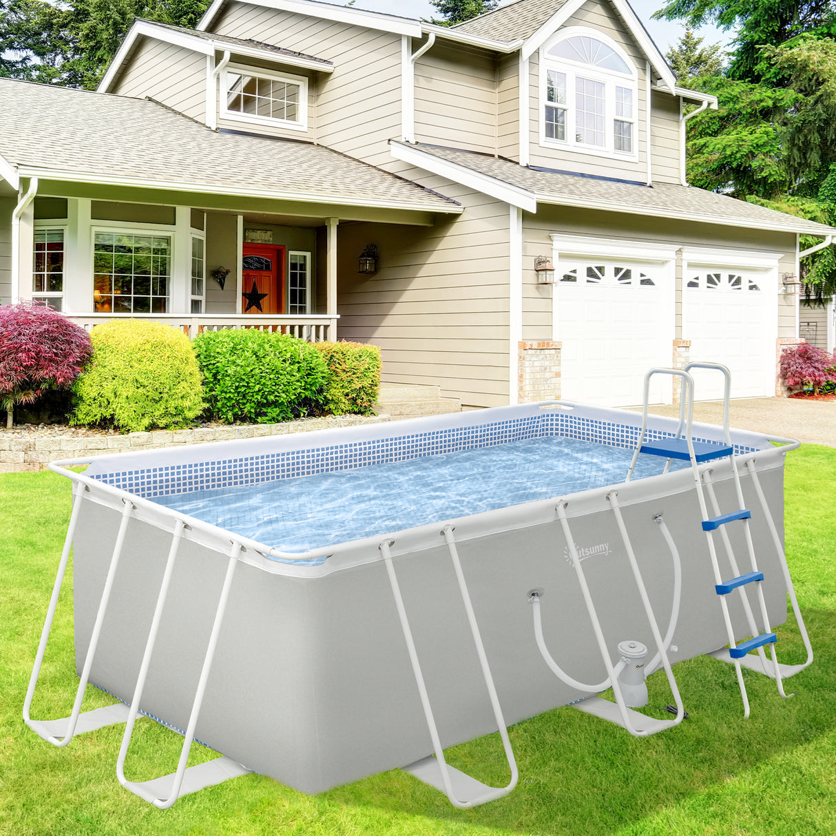easycomfort easycomfort piscina fuori terra rettangolare con pompa filtro a nanosfere e scaletta incluse 440x240x122cm grigia