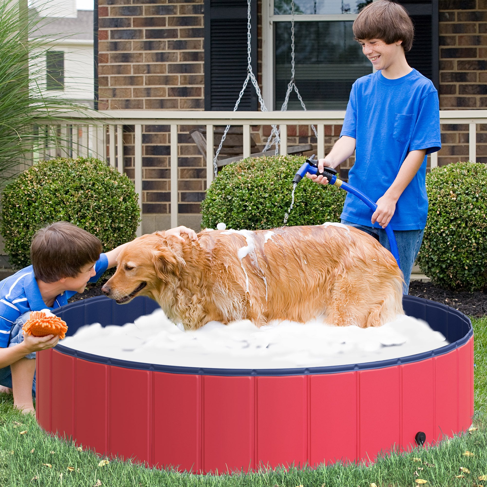 EASYCOMFORT Piscina Vasca da Bagno Portatile Pieghevole per Cani Animali  Domestici in PVC Φ140 x 30cm Rosso