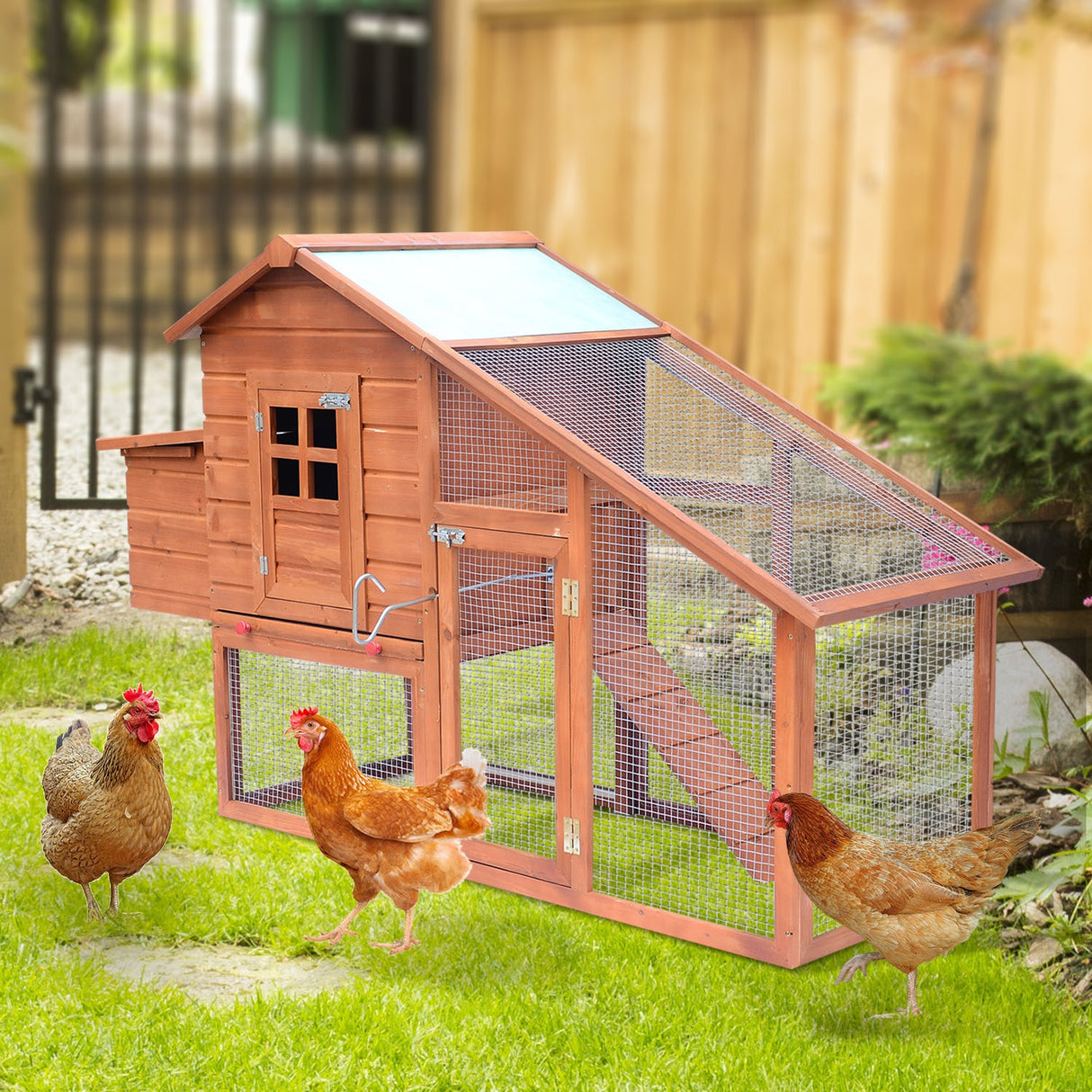 easycomfort easycomfort pollaio in legno con casetta nido di cova e area aperta per 2 4 galline 190x66x116cm arancione