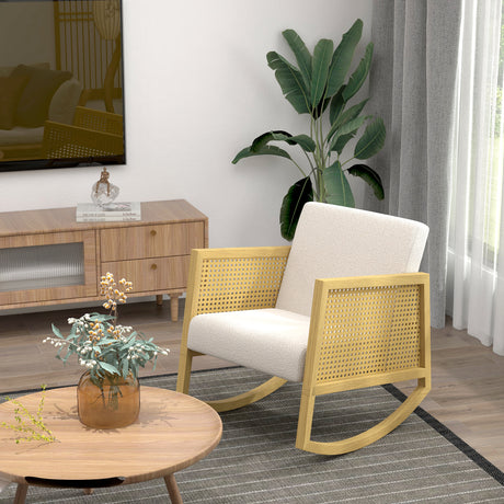 easycomfort easycomfort poltrona a dondolo imbottita in poliestere e legno di pioppo 60x76x74 cm color legno e grigio