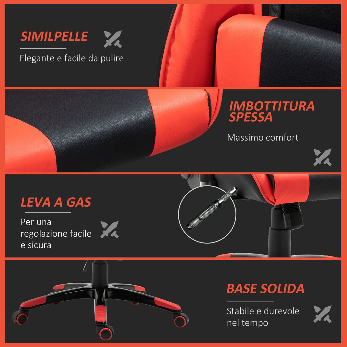 easycomfort easycomfort poltrona da ufficio gaming girevole reclinabile nero e rosso ecopelle ean 8055776913766