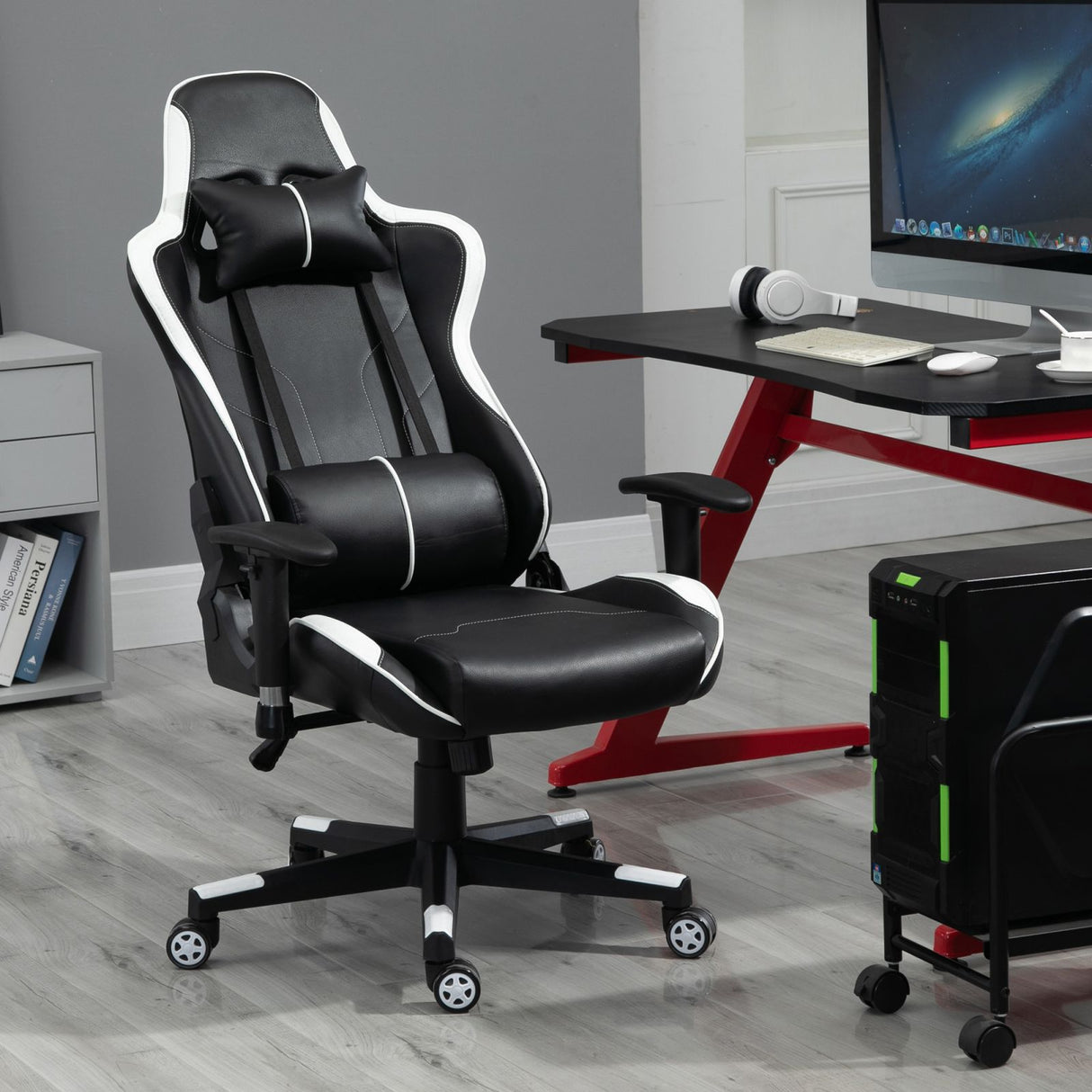 easycomfort easycomfort poltrona gaming con altezza e schienale regolabile sedia da ufficio nera e bianca ean 8055776913728