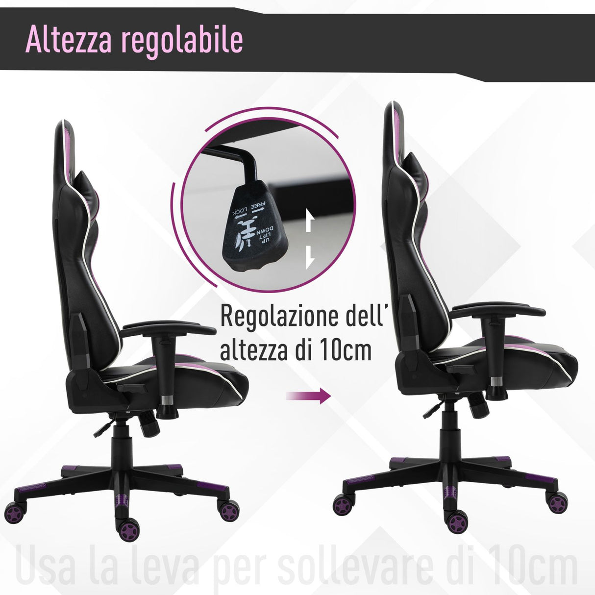 easycomfort easycomfort poltrona gaming con altezza schienale regolabile sedia da ufficio nera e viola ean 8054144139630