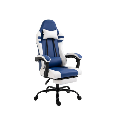 easycomfort easycomfort poltrona gaming e da ufficio in similpelle blu e bianca reclinabile e con poggiapiedi estraibile ean 8054144137018