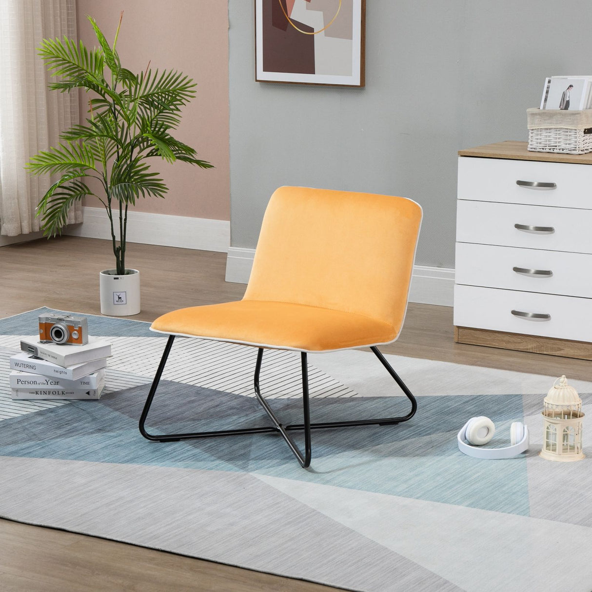 easycomfort easycomfort poltrona in velluto stile nordico senza braccioli poltroncia da camera con base in metallo incrociata 55x69x68cm giallo