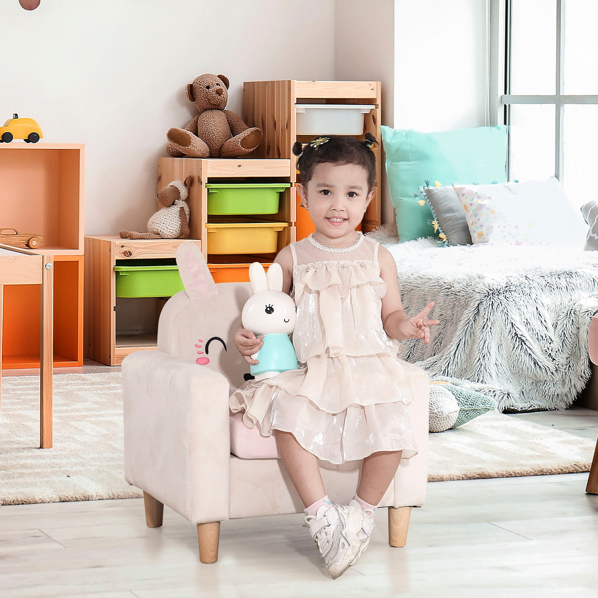easycomfort easycomfort poltroncina per bambini con design a coniglio e gambe in legno 53x47x54 5cm crema