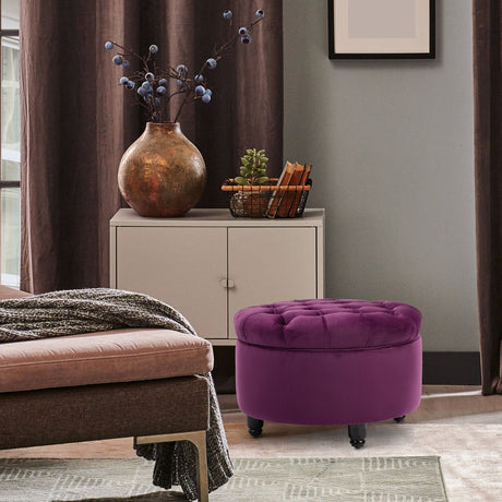 easycomfort easycomfort pouf contenitore in velluto viola con seduta in stile chesterfield imbottita ean 8054144135618