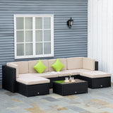 easycomfort easycomfort salotto da giardino in pe rattan 7 pezzi con divano pouf tavolino nero con cuscini cachi e verde
