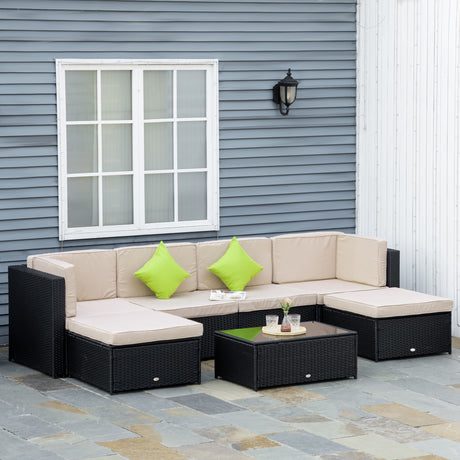 easycomfort easycomfort salotto da giardino in pe rattan 7 pezzi con divano pouf tavolino nero con cuscini cachi e verde