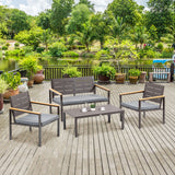 easycomfort easycomfort salotto da giardino set 4 pz con divano da esterno poltrone e tavolino acciaio e legno marrone