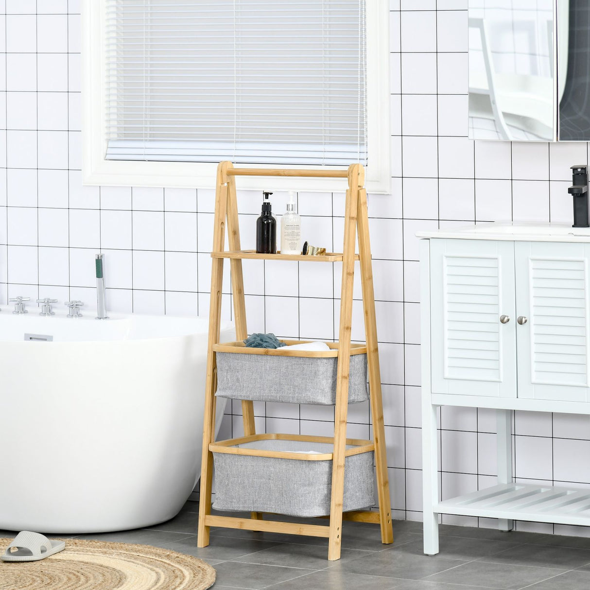 easycomfort easycomfort scaffale bagno salvaspazio con ripiani e cassetti legno grigio