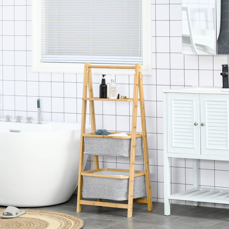 easycomfort easycomfort scaffale bagno salvaspazio con ripiani e cassetti legno grigio