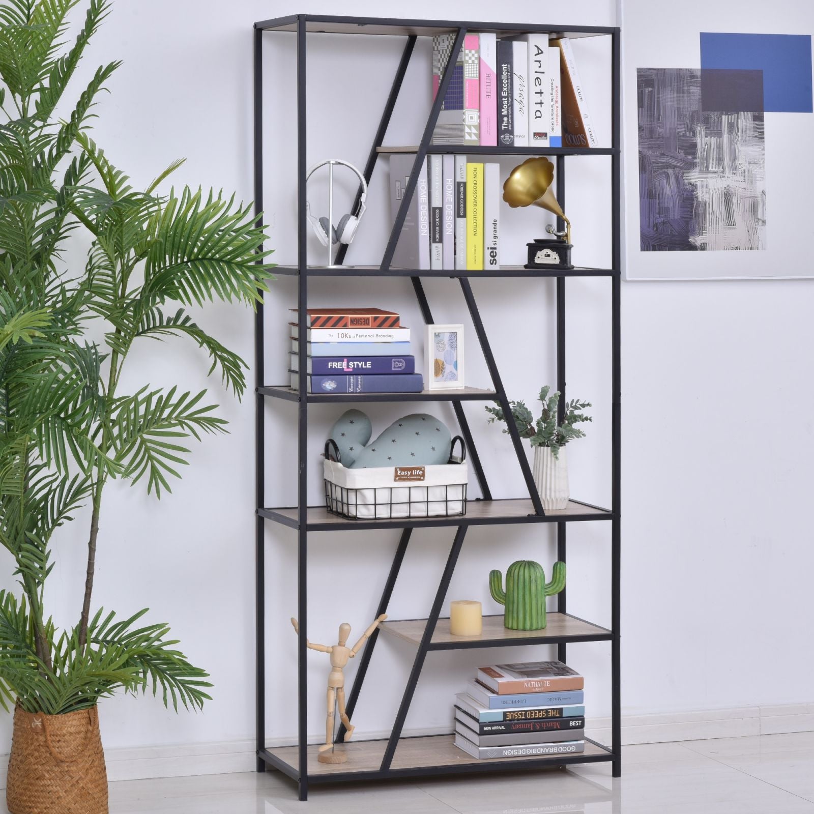 EASYCOMFORT Scaffale Libreria da Parete in Legno e Metallo Nero