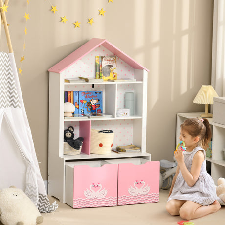 easycomfort easycomfort scaffale portagiochi per bambini con ripiani aperti e cassetti con rotelle rosa