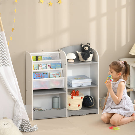 easycomfort easycomfort scaffale portagiochi per bambini con ripiani in legno 85x26x84cm grigio
