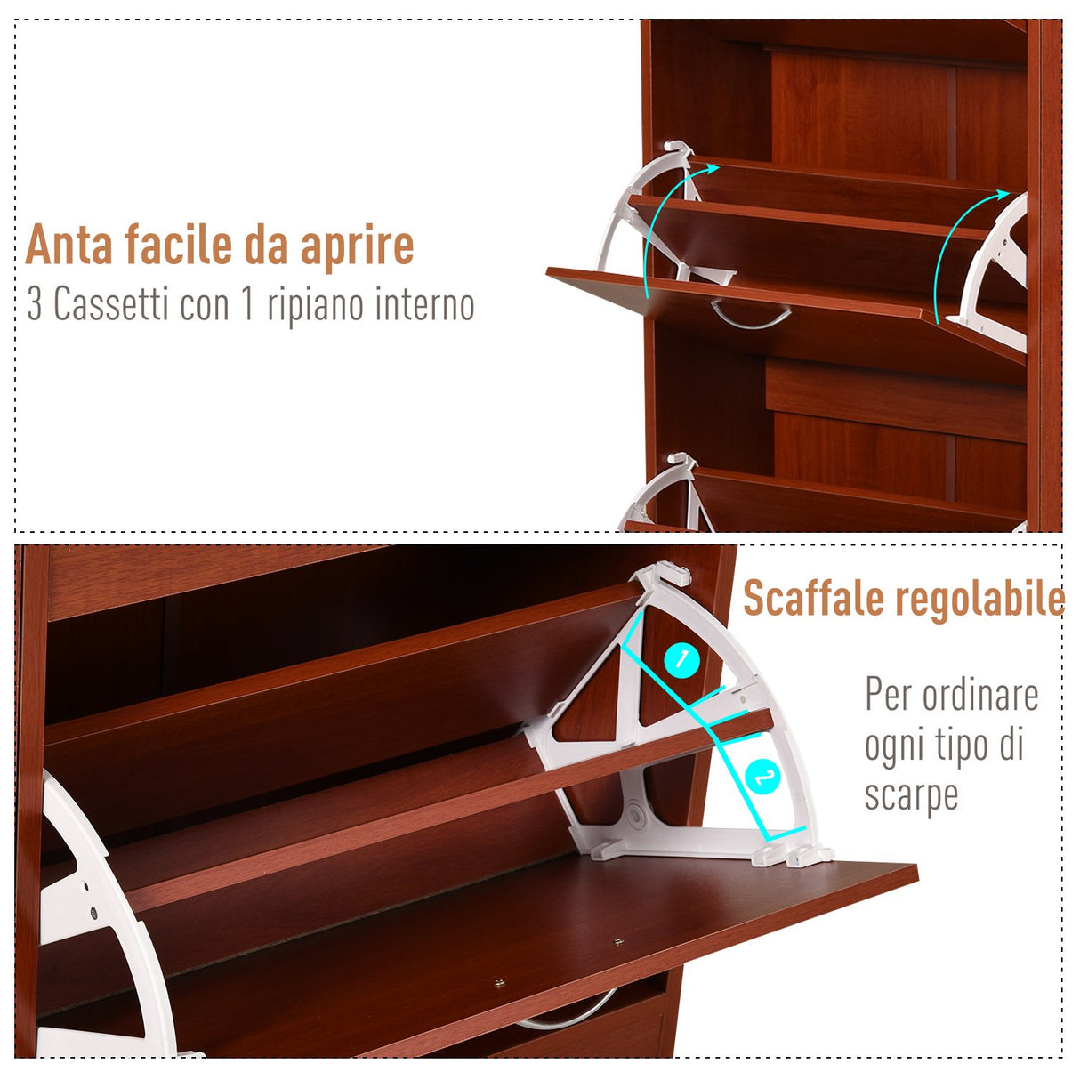 easycomfort easycomfort scarpiera salvaspazio con 3 ante a ribalta e unanta porta ombrelli in legno color ciliegio 80x24x120cm ean 8054111845342