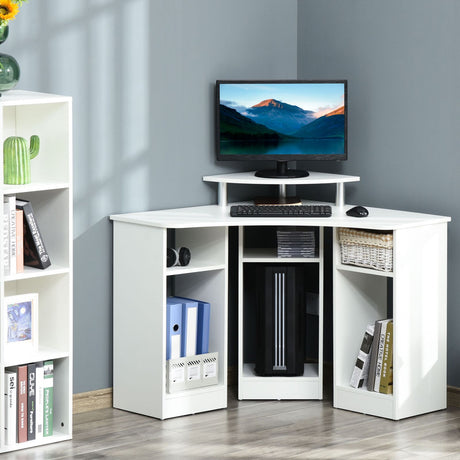easycomfort easycomfort scrivania angolare porta pc in legno con ripiano monitor bianco