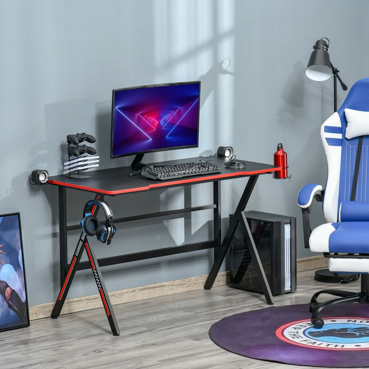 easycomfort easycomfort scrivania gaming con porta bicchieri e supporti nera