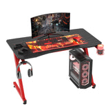 easycomfort easycomfort scrivania gaming in legno e acciaio con passacavi portabicchieri e gancio per cuffie rosso e nero 120x65x74 5cm