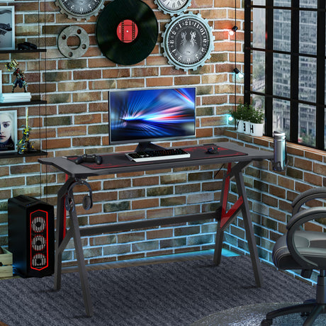 easycomfort easycomfort scrivania gaming moderna con tappetino mouse maxi e accessori 120x58x75cm rosso e nero