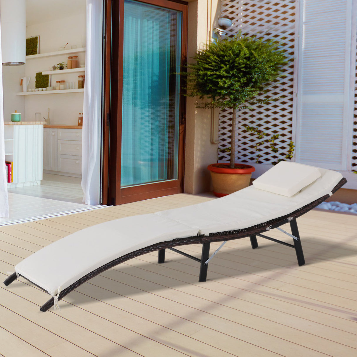 easycomfort easycomfort sdraio lettino da giardino ergonomica in rattan con cuscino rimovibile bianco 196x61x53cm ean 8054144138756