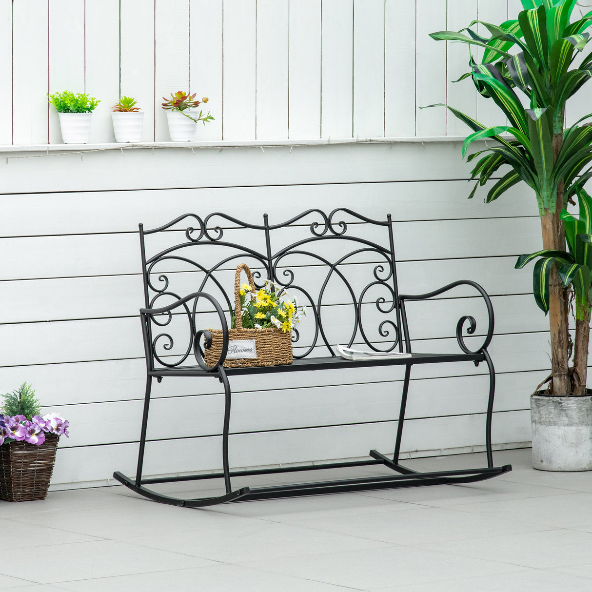 easycomfort easycomfort sedia a dondolo a 2 posti in metallo elegante con schienale decorato da esterni 102x74 5x78 cm nera