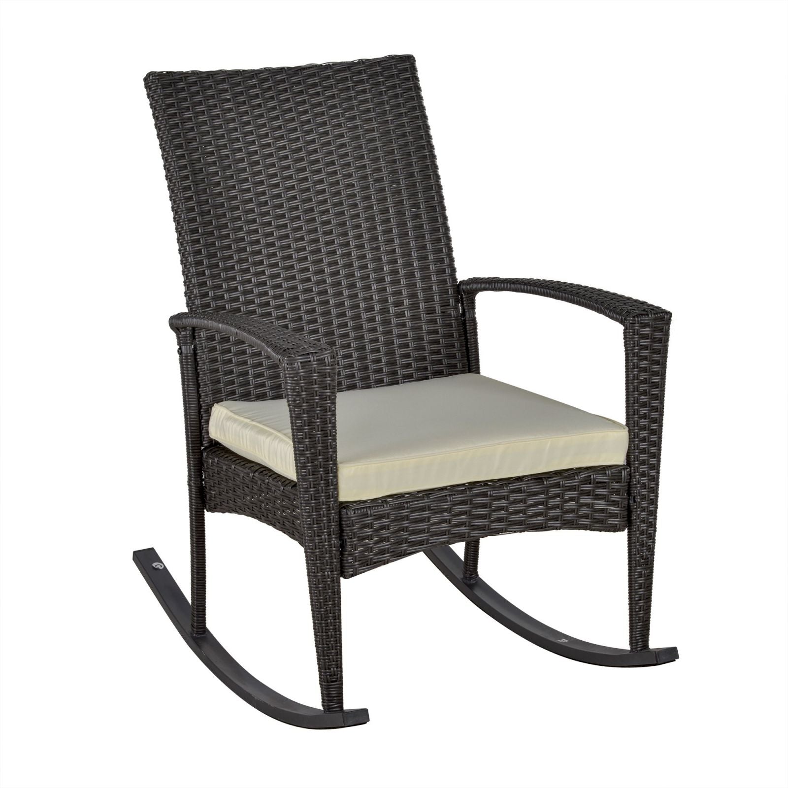 EASYCOMFORT Sedia a Dondolo da Giardino in Rattan PE con Cuscino e