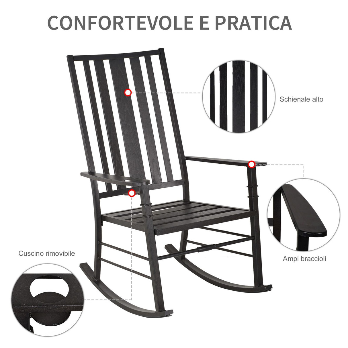 easycomfort easycomfort sedia a dondolo moderna per esterni e interni arredamento da giardino in acciaio con effetto venato del legno 68 5x87x113cm nero ean 8055776912530